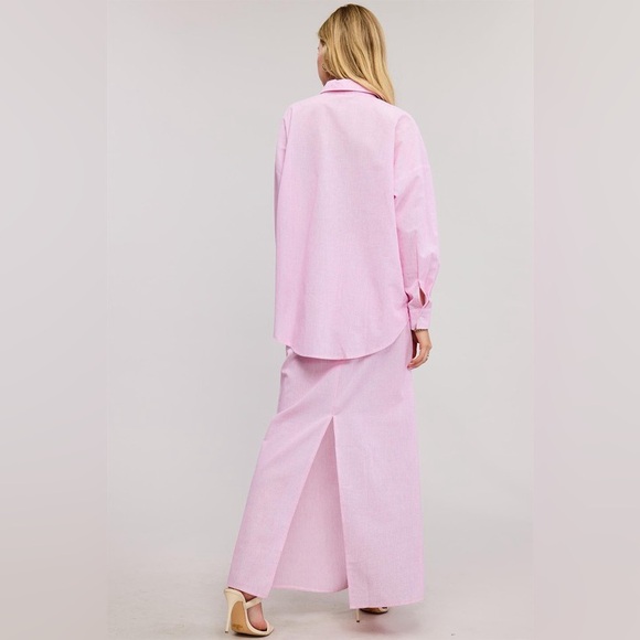 Stripe Button Down Shirt and Skirt Set in Pink Size Medium - Picture 4 of 5